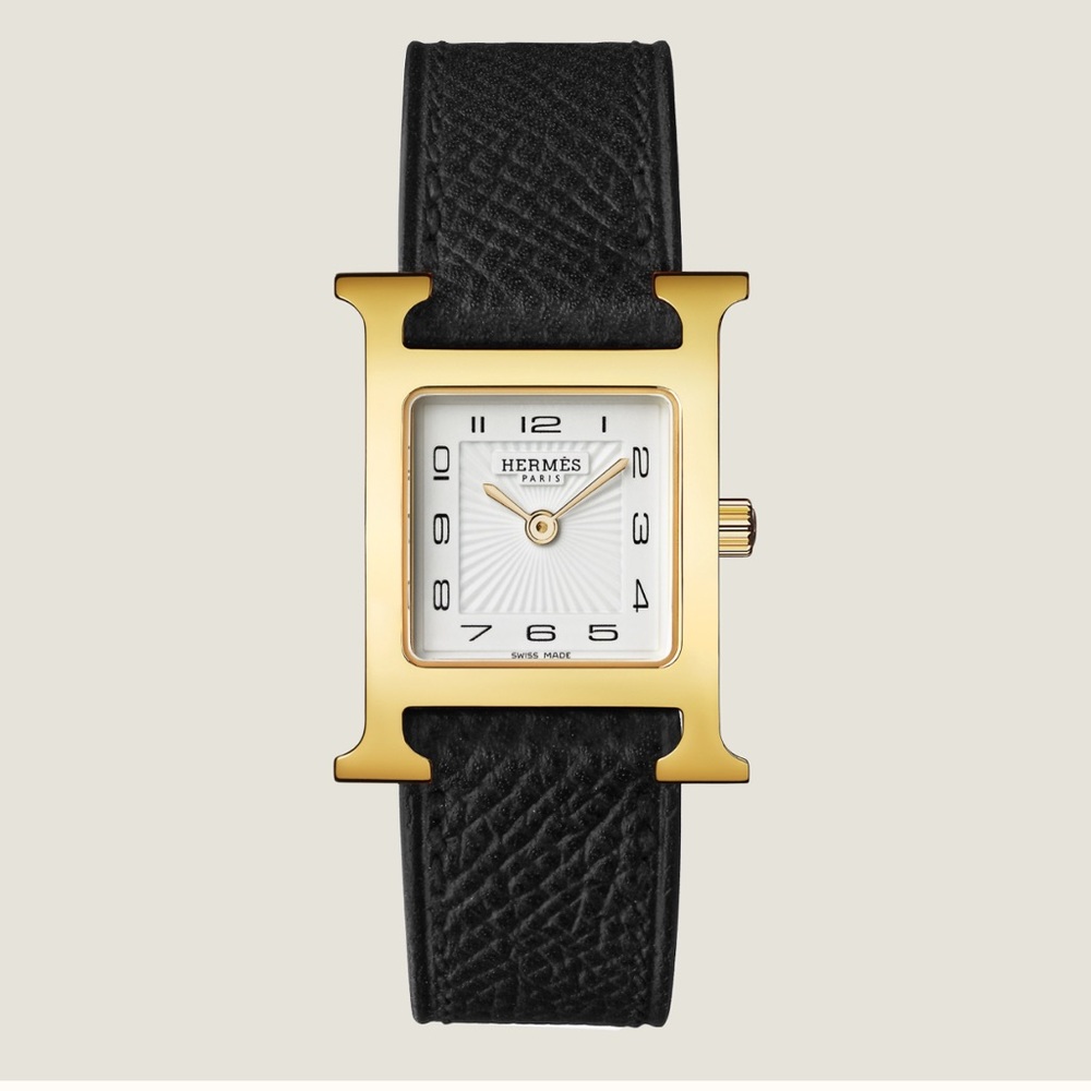 NWT Authentic Hermes H watch, Small model, 25 mm Noir with Gold Hardware Black